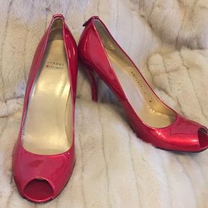 Red patent leather open toe 4 inch heels